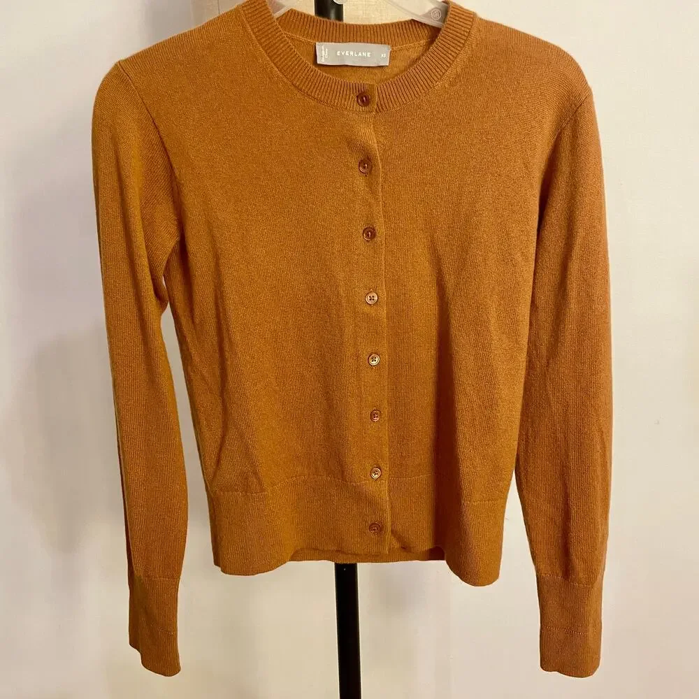 Everlane The Cashmere Crew Cardigan Acorn Brown Size XS 100% Cashmere Knit - Picture 2 of 9